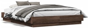 Estrutura de cama com luzes LED 135x190 cm carvalho castanho