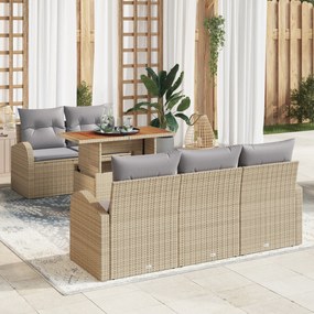 Conjunto de Sofá de Jardim VidaXL 6 Peças com Almofadas Bege Rattan Po