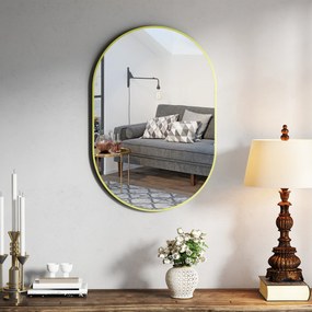Espelho Casa de Banho 60x90 cm Espelho Decorativo de Parede com Estrutura de Alumínio Horizontal ou Vertical Dourado