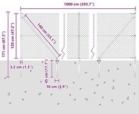 Conjunto de Postes de Cerca Prateado 10 x 1.2 m Aço galvanizado