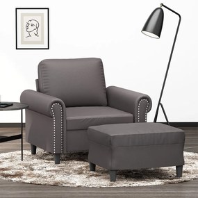 Poltrona com apoio de pés couro artificial 60 cm cinzento