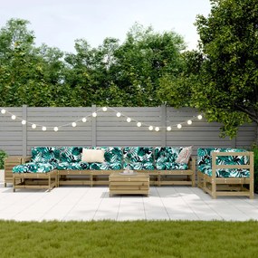 10 pcs conjunto sofás de jardim madeira de pinho impregnada