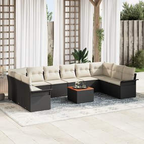 Conjunto de Sofá de Jardim vidaXL de 11 Peças com Almofadas Preto Poli