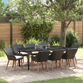 vidaXL Conjunto de Jantar para Jardim com 9 Peças em Vime Preto