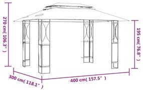 Pérgola 4x3m com Telhado Duplo em Aço - Cinzento Escuro - Design Moder