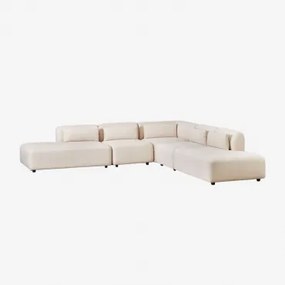 Sofá Modular De Canto Em L De 5 Peças Com Duplo Divã Fogler Linho Veludo Bege Linho - Sklum