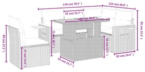 6 pcs conjunto sofás de jardim com almofadões vime cinzento