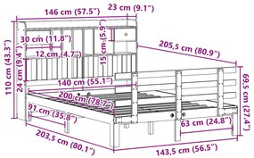 Cama com estante sem colchão 140x200 cm pinho maciço