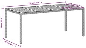 Mesa de jardim 190x90x75 cm vime PE e madeira de maciça bege