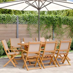 vidaXL Cadeiras jardim dobráveis 8pcs tecido/madeira cinza-acastanhado