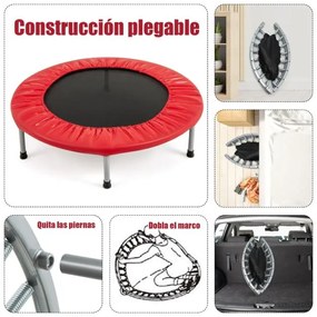 Mini trampolim dobrável, com capacidade para 150 kg para crianças e adultos 97 x 97 x 21,5 cm vermelho
