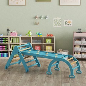 Triângulo de Escalada 7 em 1 com Arco e Rampa Escalada para Crianças de Madeira Dobrável para 18-48 Meses 188x70 cm Azul
