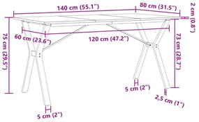 Mesa de jantar estrutura em Y 140x80x75cm pinho e aço