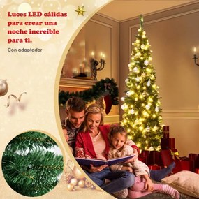 Árvore de Natal com neve de 2,25 m, 1085 ramos, base metálica sólida e luzes LED para casa, escritório, hotel Verde