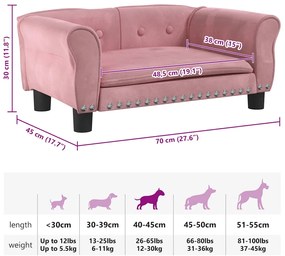 Cama para cães 70x45x30 cm veludo rosa