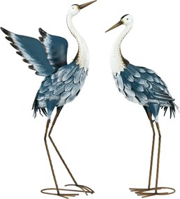 Conjunto de 2 estátuas de jardim para exterior, escultura de garça em aço para lago, pátio, terraço, relvado, 74/70 cm, multicolorida