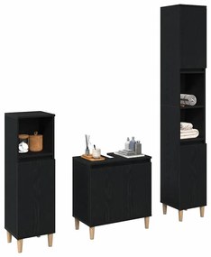 Conjunto de Móveis de Casa de Banho 3 Peças Carvalho Preto Madeira Eng
