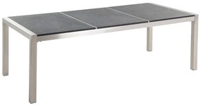 Conjunto de mesa com tampo triplo granito flameado preto 220 x 100 cm e 8 cadeiras cinzentas GROSSETO Beliani