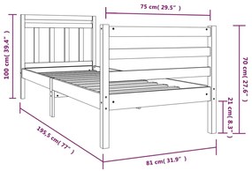 Estrutura cama pequena solteiro 75x190 cm madeira maciça branco