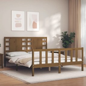 Estrutura de cama King Size c/ cabeceira madeira castanho-mel