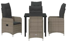 Conjunto de Jantar de Jardim 5 Peças com Almofadas Cinza Polirattan
