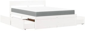 Cama com gavetas e colchão 160x200 cm pinho maciço branco