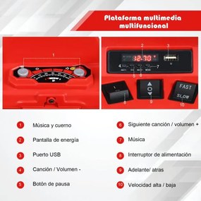 Moto 4 para crianças elétrica a bateria 12V Marcha à frente e atrás Velocidade alta e baixa com música Luzes LEDs Vermelha