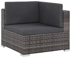 6 pcs conjunto lounge de jardim c/ almofadões vime PE cinzento