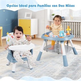 Cadeira alta Refeição conversível para bebés 16 em 1 com bandeja removível e arnês de 5 pontos Assento elevatório Mesa para blocos de construção Azul