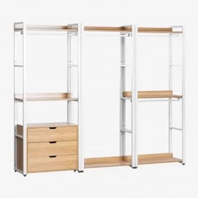 Armário Modular Aberto De 3 Peças Com Gavetas Em Aço E Mdf Ariaster Natural - Sklum