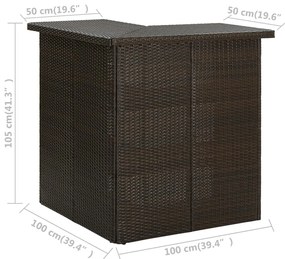 Mesa bar de canto 100x50x105 cm vime PE castanho