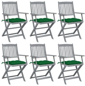 vidaXL Cadeiras exterior dobráveis c/ almofadões 6 pcs acácia maciça