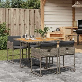 5 pcs conjunto de jantar p/ jardim c/ almofadões vime PE cinza