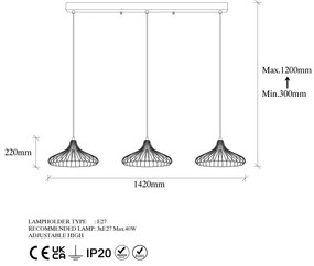 Chandelier Depay – Preto Antigo – 148 x 36 x 30-120 cm