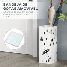 Suporte para Guarda-Chuvas com 4 Ganchos e Bandeja de Gotejamento Amovível Porta Guarda-Chuvas 15,5x15,5x41 cm Branco