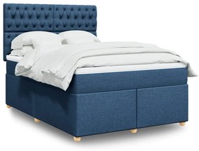 Cama com molas/colchão 160x200 cm tecido azul