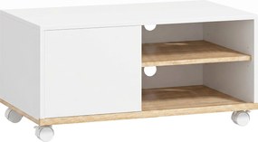 HOMCOM Móvel para TV com rodízios e travões, móvel para TV com armário e prateleira ajustável, Branco e Carvalho | Aosom Portugal