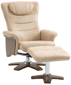 Poltrona Relax com Apoio para os Pés Poltrona Reclinável até 135° e Giratória 360° com Encosto Ajustável para Sala de Estar Escritório 78x83x103cm Beg