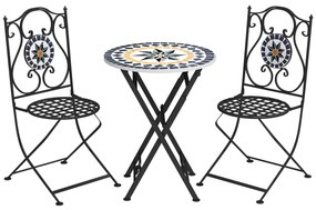 Outsunny Conjunto Jardim 3 Peças Mesa Redonda Cadeiras Dobráveis Desenho Mosaico Varanda Pátio Exterior Multicor | Aosom Portugal