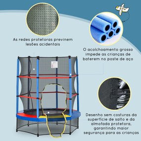 HOMCOM Trampolim Infantil Ø107 cm Trampolim para Crianças de 3-6 Anos com Rede de Segurança Carga 45 kg para Interior Ø140x160 cm Azul