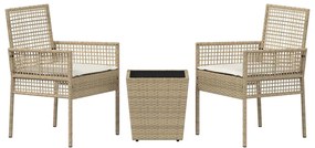 Conjunto de bistrô de jardim vidaXL com 3 peças e almofadas Bege em Ra