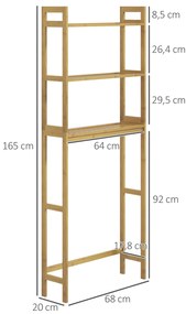 Estante sobre Sanita de Bambu com 3 Prateleiras Pés com Almofadas Antiderrapantes e Anti-Tombo 68x20x135 cm Madeira