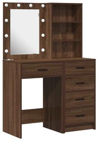 Conjunto de Mesa de Maquilhagem de 2 Peças com LED em Madeira de Carva