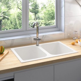 vidaXL Pia de Cozinha Branca 760x480x184 mm Granito