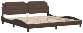 Estrutura cama c/ cabeceira 200x200cm couro artificial castanho