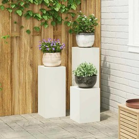 vidaXL Suportes para Plantas Externas Pilar 3 pcs Branco Aço