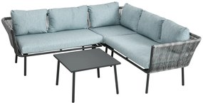 Outsunny Conjunto de Móveis de Vime 4 Peças com 2 Sofás de 2 Lugares Sofá de Canto Mesa de Centro com 6 Almofadas Cinza