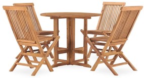 5 pcs conjunto jantar dobrável p/ exterior madeira teca maciça