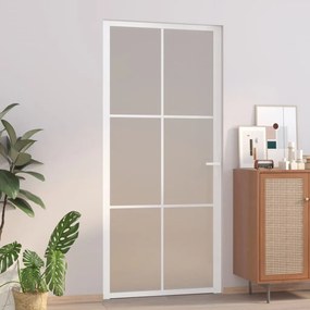 350582 vidaXL Porta de interior 93x201,5 cm vidro fosco e alumínio branco