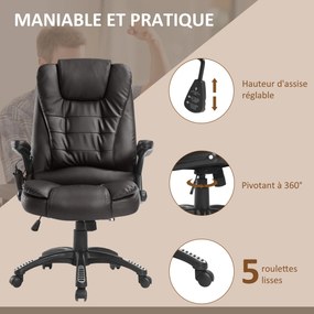 Cadeira de escritório com massagem e aquecimento elétrico, cadeira de escritório ergonómica com revestimento sintético castanho